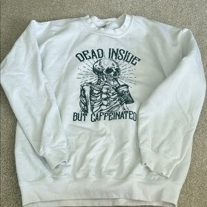 Gildan White Women's Sweater with Skeleton Graphic